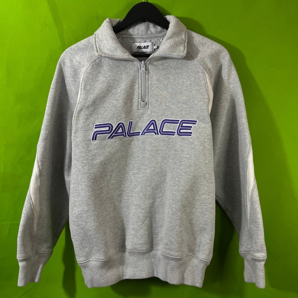 Palace Skateboards Quarter Zip Pullover Sweatshirt Grey Purple Logo Mens Small